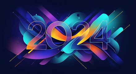 Vibrant abstract explosion of color and light forming the year 2024 for new year s celebrations
