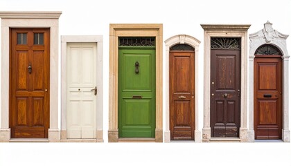 Row of Distinct Front Doors Symbolizing Architectural Diversity and Editorial Styling for Urban Identity