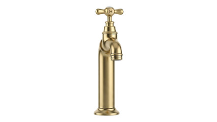 Modern luxury brass faucet with cross handle and single spout for bathroom or kitchen sink installation on transparent background