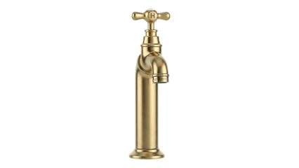 Modern luxury brass faucet with cross handle and single spout for bathroom or kitchen sink installation on transparent background