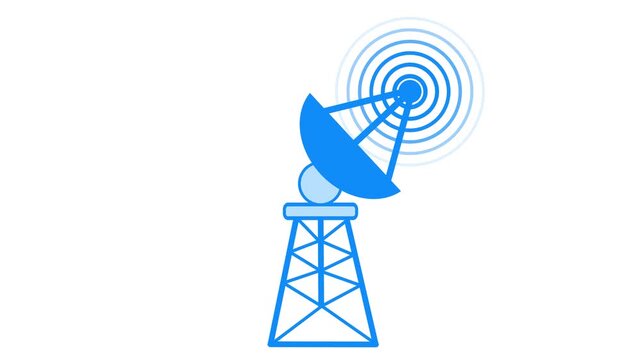Satellite Dish Animation on Tower Network Wave Signal