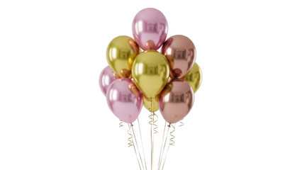 Shiny metallic balloons cluster isolated on transparent background