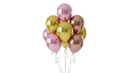 Shiny metallic balloons cluster isolated on transparent background