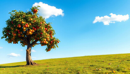 Big tree with huge oranges. Orange tree. Fantasy garden