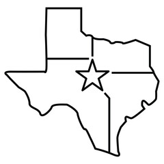 Texas state map with star symbol on white background