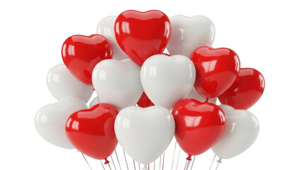 Bouquet of red and white heart balloons isolated on transparent background