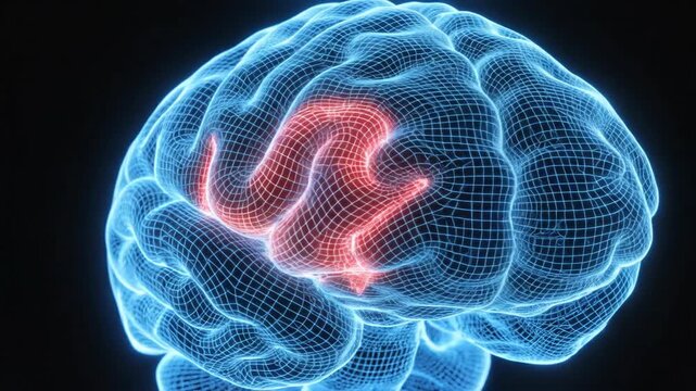Abstract 3 d render of human brain with highlighted areas on black