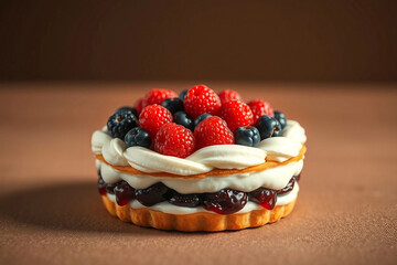 Cake with cream and ripe berries