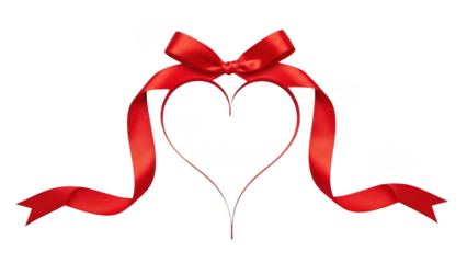 Red heart ribbon bow isolated on transparent background