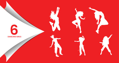 White Silhouettes of Dancing Girls on a Red Background