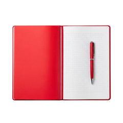 Red notebook and pen isolated on white background