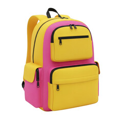 Colorful backpack with multiple pockets isolated on white background