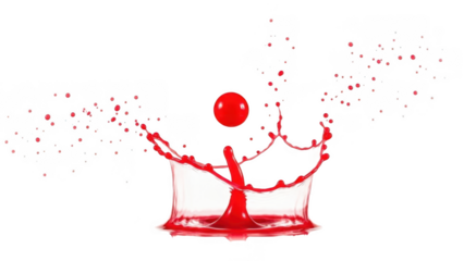 Dynamic red liquid splash isolated on transparent background