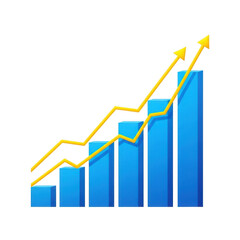Growing bar graph with upward trend isolated on white background