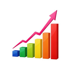 Growing bar graph with arrow, isolated on white background