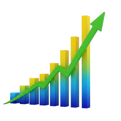 Graph showing increasing trend isolated on white background