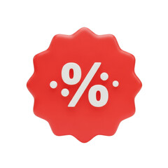 Red sale badge with percentage symbol isolated on white background
