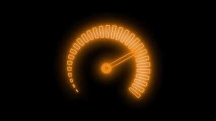 Glowing speedometer gauge animation on a black background, indicating high speed