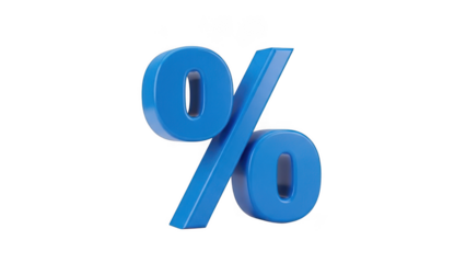 3d blue percent symbol isolated on transparent background