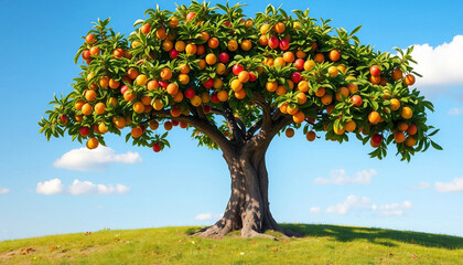 Orange tree. Large tree with oranges. Lonely tree