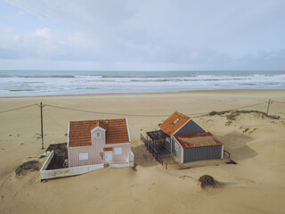 Aerial View Rustic Beach Houses
