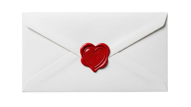 White envelope with red heart seal isolated on transparent background