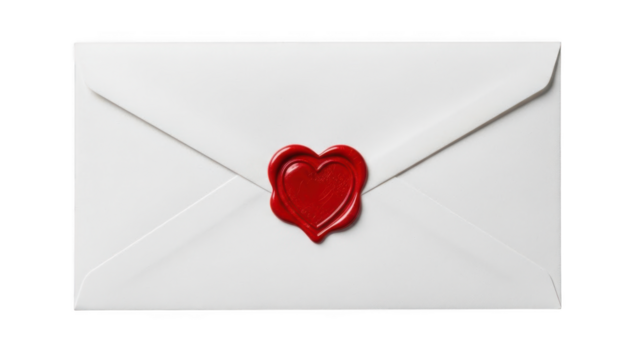 White envelope with red heart seal isolated on transparent background - Powered by Adobe