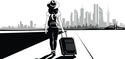 A young woman walking in the city