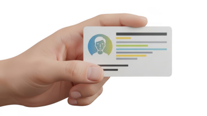 Hand holding chat icon card isolated on transparent background