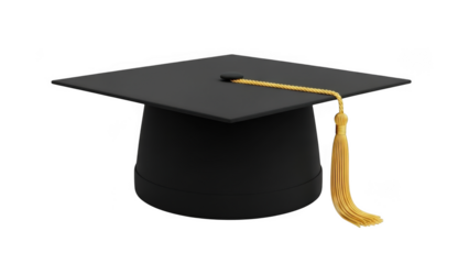 Graduation cap with golden tassel isolated on transparent background