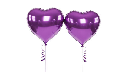 Two purple heart balloons isolated on transparent background