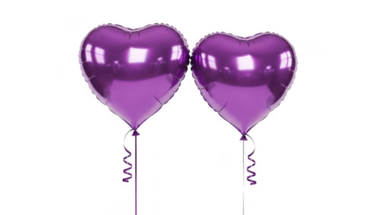 Two purple heart balloons isolated on transparent background