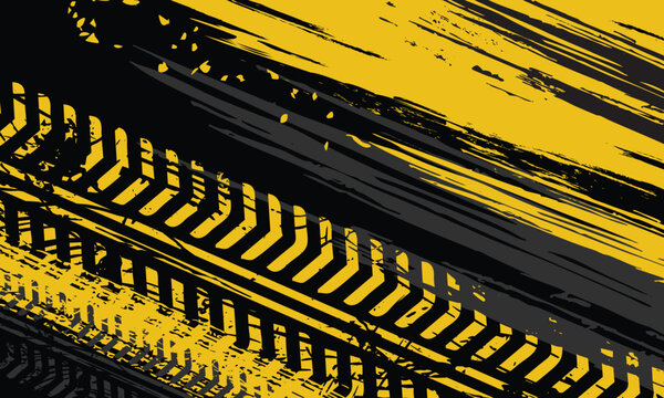 Abstract background with tire marks and scratch effects in yellow, black and gray colors