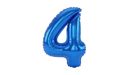 Blue balloon number four isolated on transparent background
