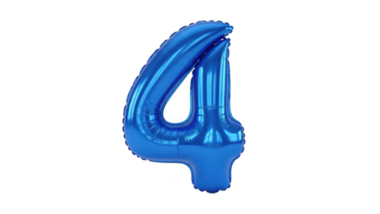 Blue balloon number four isolated on transparent background