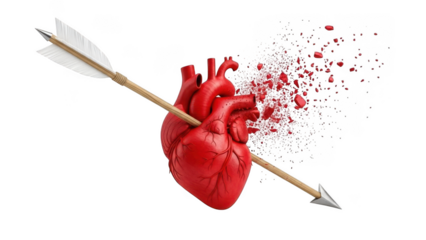 Arrow piercing heart isolated on transparent background