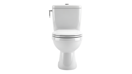 Modern white toilet bowl with sleek design and flush handle on left side, perfect for bathroom decor, isolated on transparent background. on transparent background