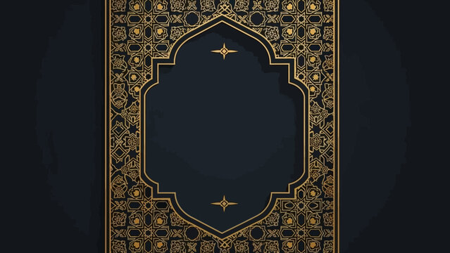 Elegant Islamic Frame with Intricate Gold Pattern and Dark Background.