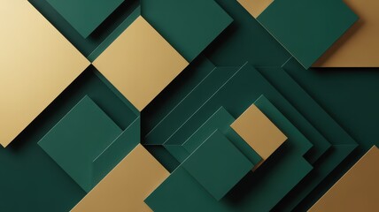 A modern abstract art piece featuring green and gold geometric shapes