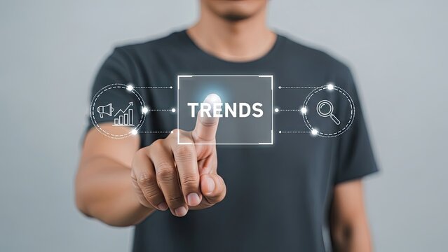 Man interacting with digital trends interface on touchscreen - Powered by Adobe