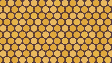 A seamless pattern of golden yellow circles on a dark background