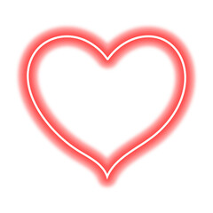 Vibrant glowing neon red heart sign isolated, electric scarlet heart outline with a soft crimson light leak for romantic and feminine design