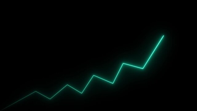 Glowing neon Market Recovery Concept. Successful growth trend line graph going Up.Abstract neon line arrow down business graph
