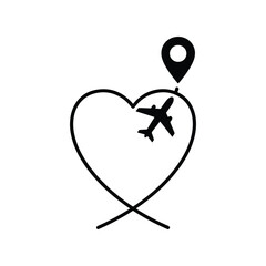Airplane Heart Path Travel Icon