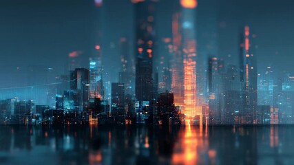 4K Futuristic smart city skyline at night with digital network connections and glowing lights modern urban technology and data flow concept video - Powered by Adobe