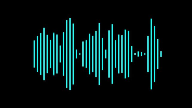 Sound wave animation isolated on black background. Audio waveform with frequency animated lines. Abstract sound wave background. Digital interface element. Seamless loop