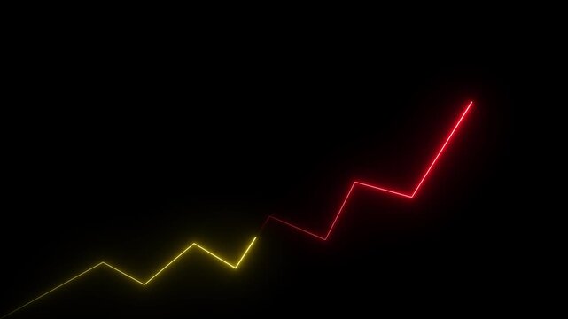 Glowing neon Market Recovery Concept. Successful growth trend line graph going Up.Abstract neon line arrow down business graph