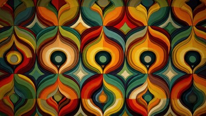 Retro Groovy Seamless Pattern with Colorful Abstract Ogee and Teardrop Shapes