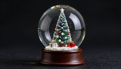 Enchanting digital tree snow globe holiday season decorative art indoor setting close-up view festive concept