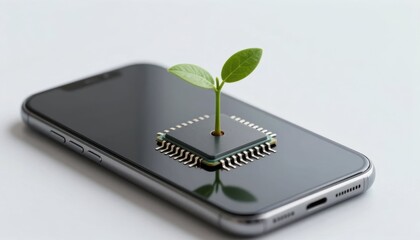 Digital tree growth a modern fusion of nature and technology on smartphone displays in a minimalist environment